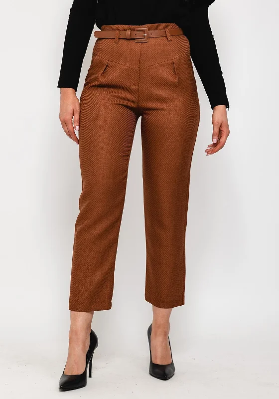 Exquise Woven Slim Leg Trousers, Tan Trousers fashionable chic