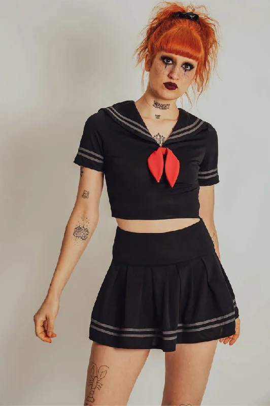 Sailor Goth Crop Top Wool Fabric Cashmere Fabric Tweed Fabric