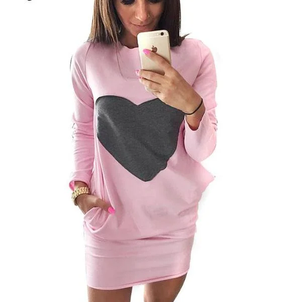 Heart Dresses for Women mini sweatshirt dress female jacket Long Sleeve Double Pocket Women Clothes Bodycon Dress ropa mujer Hoodie with Toggle Buttons Decorative Unique