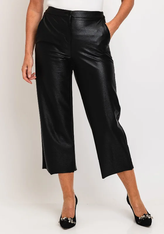 Robell Cloe 09 Faux Leather Crop Trouser, Black Trousers Print Floral