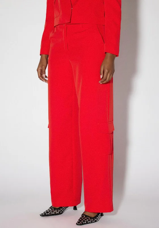 SOMETHINGNEW Kris Cargo Suit Trousers, Red Trousers Striped Patterned