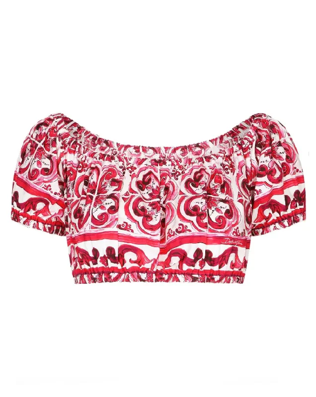 Dolce & Gabbana Majolica-print poplin crop top Layered Multi-layer Single Layer