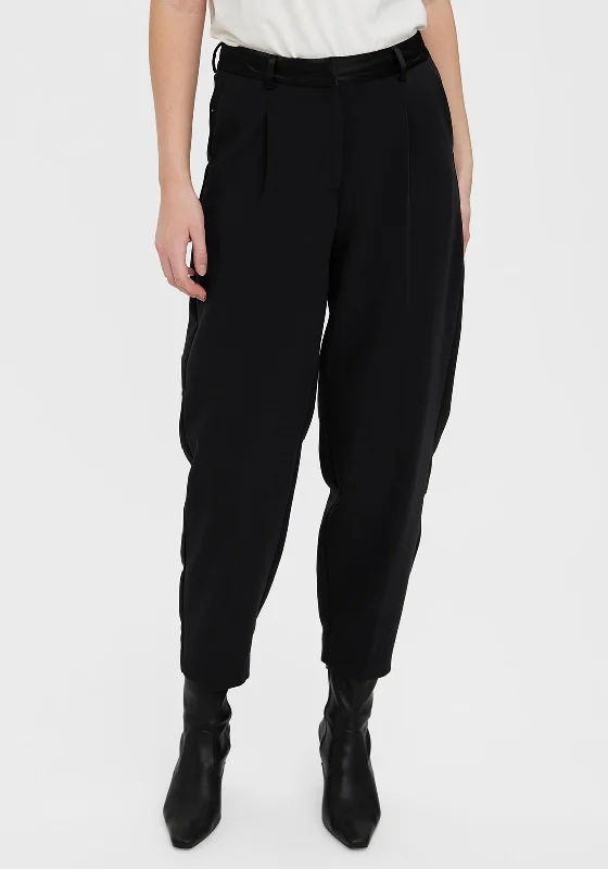 Vero Moda Laura Satin Trim Barrel Trousers, Black Trousers Travel Practical