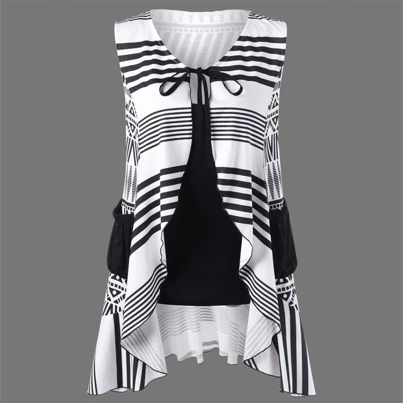 2018 New Bohemian two-pieces Hoodie Sweatshirt Women Casual Outwear Boho Hoody Loose Sleeveless Mantle Cover Pullover Clothes Hoodie with Button Placket Classic Preppy