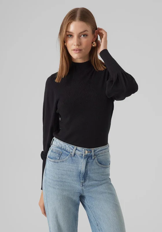 Vero Moda Holly Balloon Sleeve Sweater, Black Hooded Caped Shawl Collar