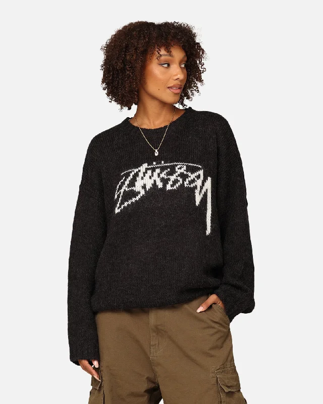 Stüssy Women's Smooth Stock Oversized Knitted Sweater Black Fleece Sweater Nylon Polyester