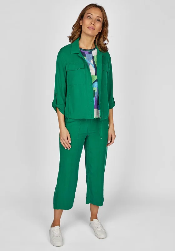 Rabe Drawstring Waist Straight Cut Crop Trouser, Green Trousers Fleece Cozy