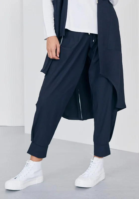 Naya Cuffed Casual Trousers, Navy Cropped Trousers Casual Linen