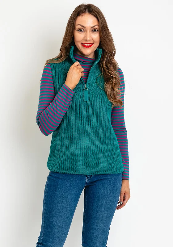 OUI High Neck Half-Zip Sleeveless Jumper, Green Knit Fabric Woven Fabric Fleece Fabric