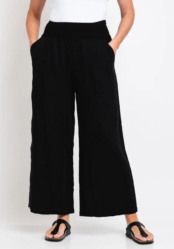 Ever Sassy Wide Leg Linen Trousers, Black Trousers chic elegant