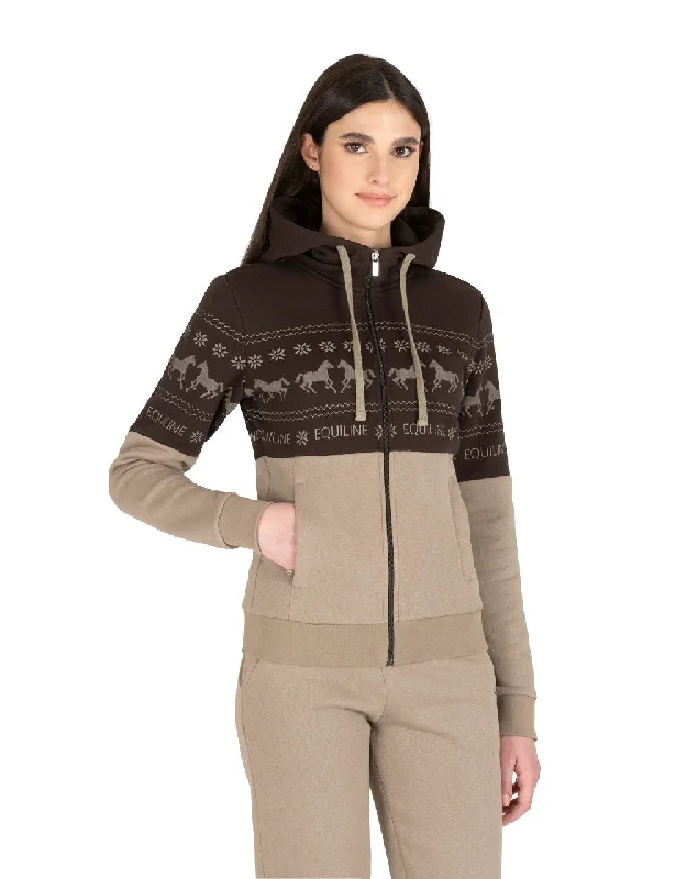 Equiline Women's Zip Hoodie with Winter Print Nilvian Hoodie with Patch Decorative Personalized