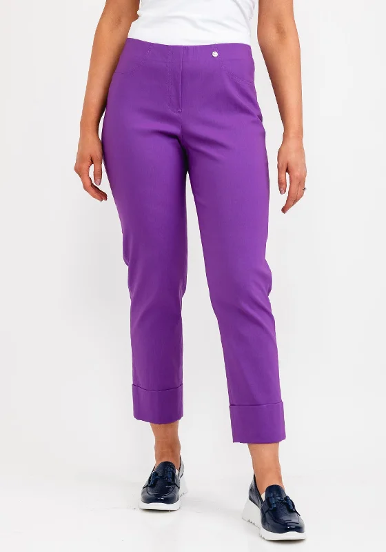 Robell Bella 09 Turn Up Ankle Grazer Trousers, Purple Trousers Hiking Durable