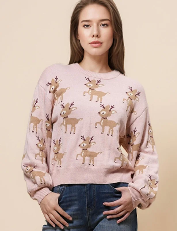 Ladies Christmas Pullover Deers Pattern Sweater SKT4930 Jersey Fabric Tulle Fabric Batik Fabric