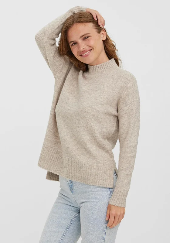 Vero Moda Lefile Knitted Jumper, Birch Elasticated Padded Insulated