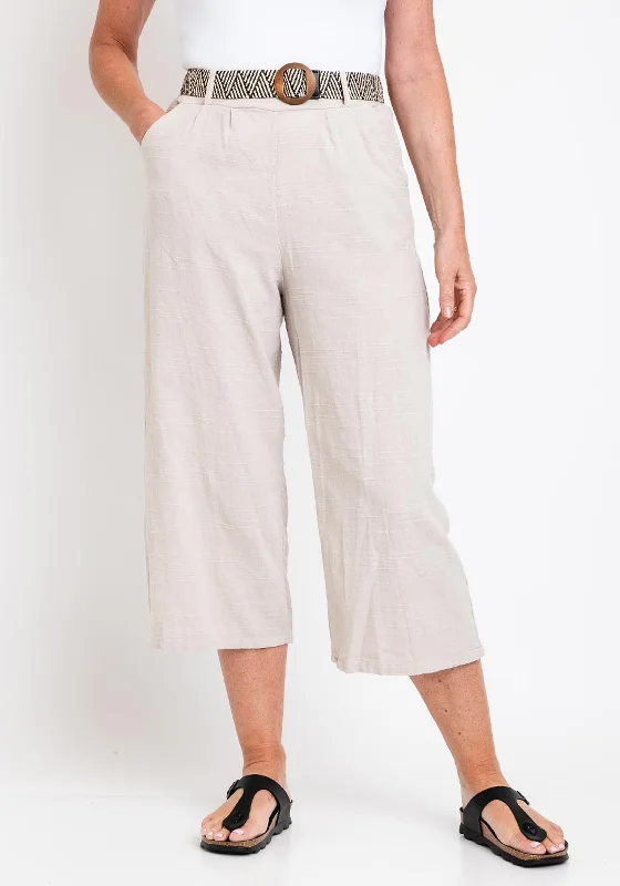 The Serafina Collection One Size Wide Leg Crop Trouser, Beige Trousers Leisure Comfortable