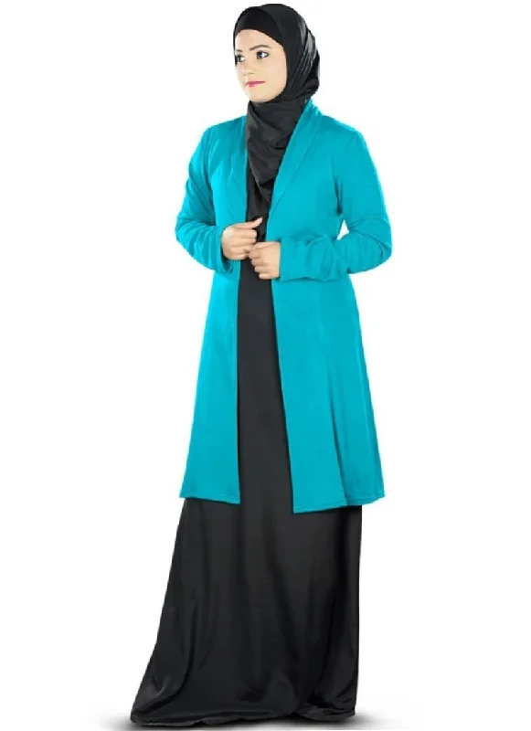 Haneefa Jersey Cardigan Turquoise Fitted Loose Oversized