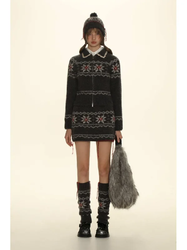 Tassel Zipper Sweater Knit Cardigan Set【s0000006011】 Terry Blend Velvet Blend Canvas Blend