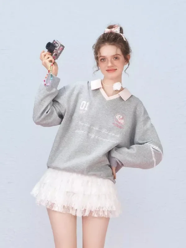 Ballet style embroidered jersey pullover sweater【s0000006312】 Terry Blend Velvet Blend Canvas Blend