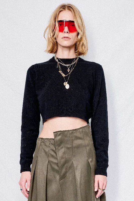 Nero Cropped Crewneck Sweater Fitted Slim Tailored