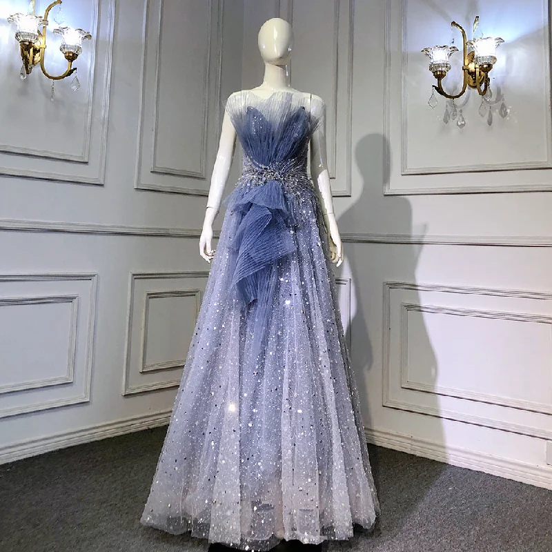 Serene Hill Blue A-Line Beaded Bling Evening Dresses Gowns 2024 Sexy High-Eend Lace Up For Women Party LA71636 Serene Hill Blue A-Line Beaded Bling Evening Dresses Gowns 2024 Sexy High-Eend Lace Up For Women Party LA71636
