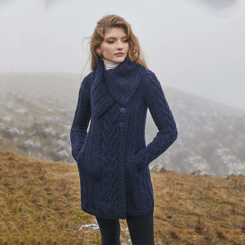 Ladies Irish Merino Wool A-Line Cardigan Satin Blend Silk Blend Wool Blend