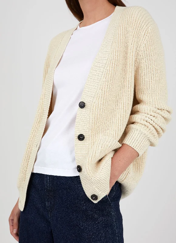 Women's Cotton Cardigan in Ecru Solid Color Striped Floral Print