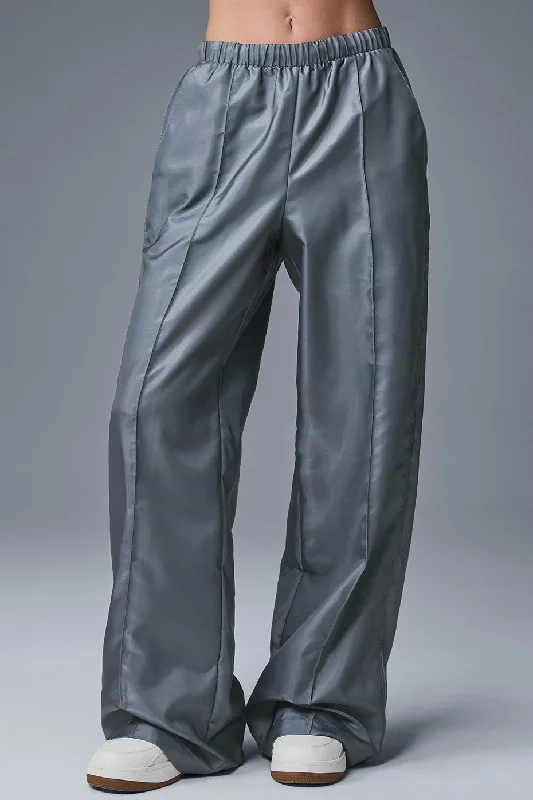 Afterglow Wide Leg Track Pant - Steel Grey Trendy Cotton,