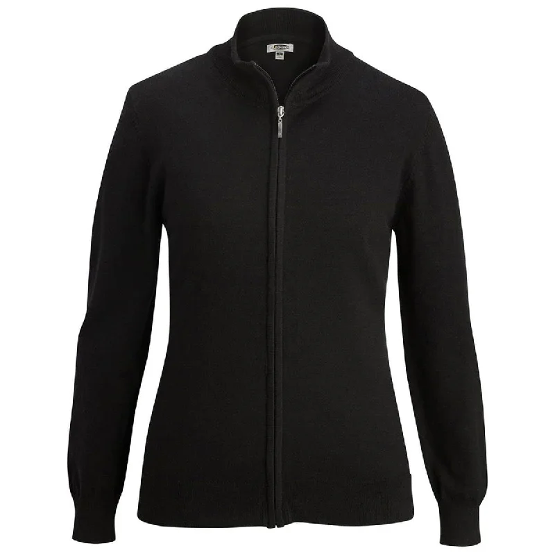 Edwards Women's Black Full-Zip Cotton Cardigan Bright Pastel Dark
