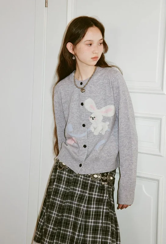 Rabbit Cherry Knitted Cardigan DID0131 Boxy Cardigan Fitted Cardigan A-Line