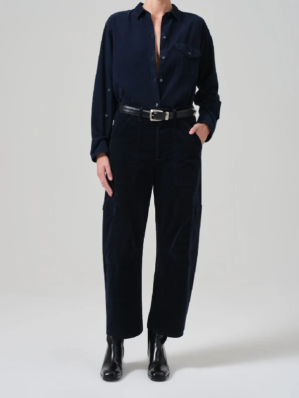 Marcelle Corduroy Cargo Pant - Navy High-Waisted Pants,