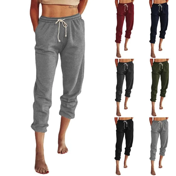 Loose High-Waist Lace-Up Kick-Up Pants Leggings Free Shipping,