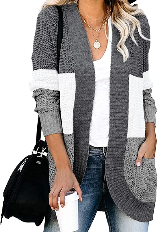 Women’s Open Front Casual Cardigan with Pockets Elegant Classic Vintage