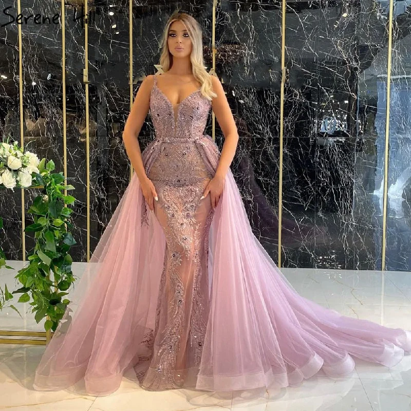 Serene Hill Pink Detachable Skirt Evening Dresses Gowns Mermaid Elegant Luxury Beaded 2024 For Woman Party LA71363 Serene Hill Pink Detachable Skirt Evening Dresses Gowns Mermaid Elegant Luxury Beaded 2024 For Woman Party LA71363