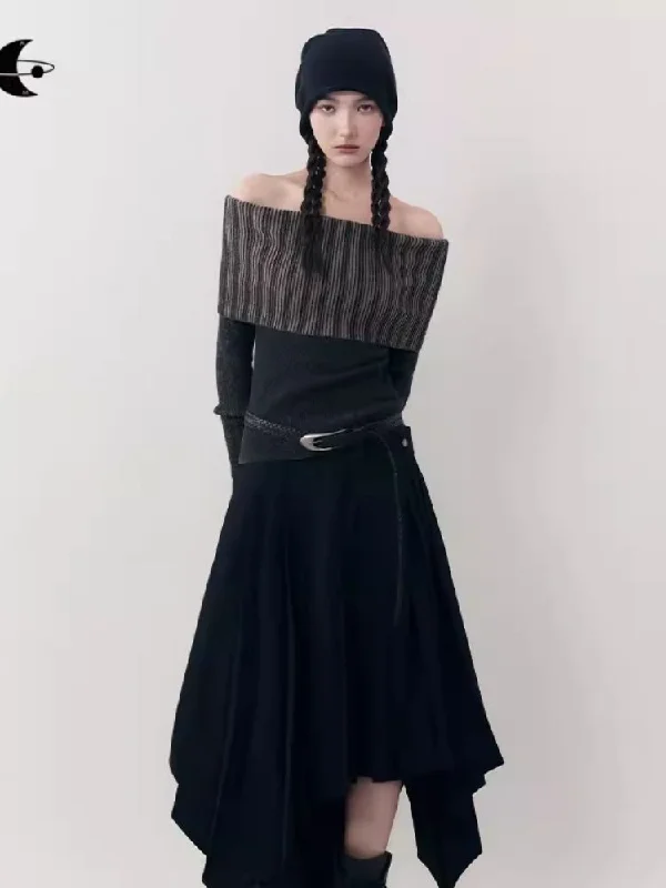 One-shoulder lapel knit sweater【s0000006392】 Bright Pastel Dark