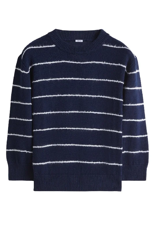 Crewneck Jumper - Blue Stripe Mesh Fabric Canvas Fabric Denim Fabric