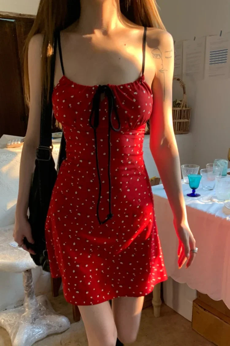ADVBRIDGE Fresh Simple Lace-up Adjustable Strap Dress Polka Dot Little Red Dresses for Women Sexy Fashion Vestido Feminino ADVBRIDGE Fresh Simple Lace-up Adjustable Strap Dress Polka Dot Little Red Dresses for Women Sexy Fashion Vestido Feminino