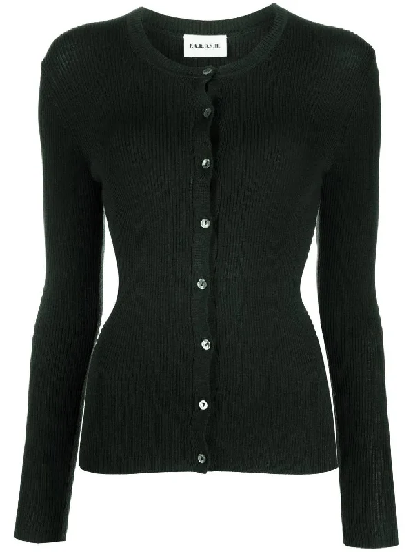 PAROSH ribbed-knit wool cardigan Chenille Brocade Lace