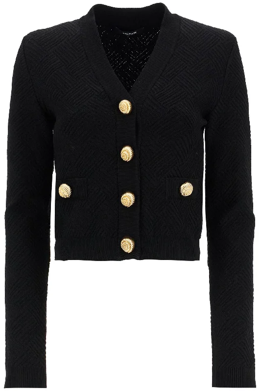 Cropped Cardigan With Embossed  - Black Machine Wash Dry Clean Hand Wash