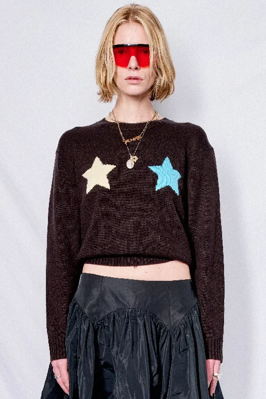 Dark Brown Trois Sweater Polka Dot Checkered Tartan