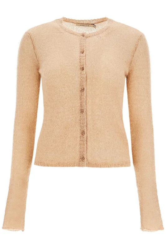 Buttoned Cardigan For  - Beige Solid Print Embellished