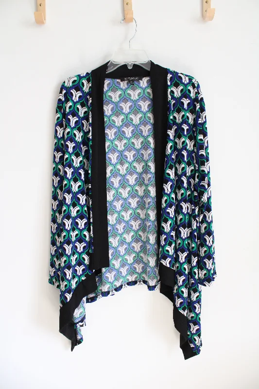 Kasper Blue Green Black & White Patterned Cardigan | 3X Spandex Blend Rayon Blend Denim Blend