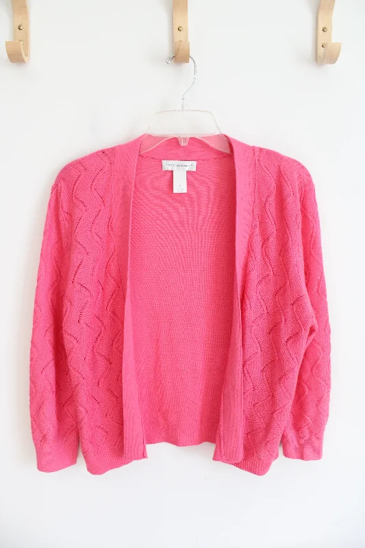 Christopher & Banks Crocheted Pink Cardigan | S Thin Thick Dense