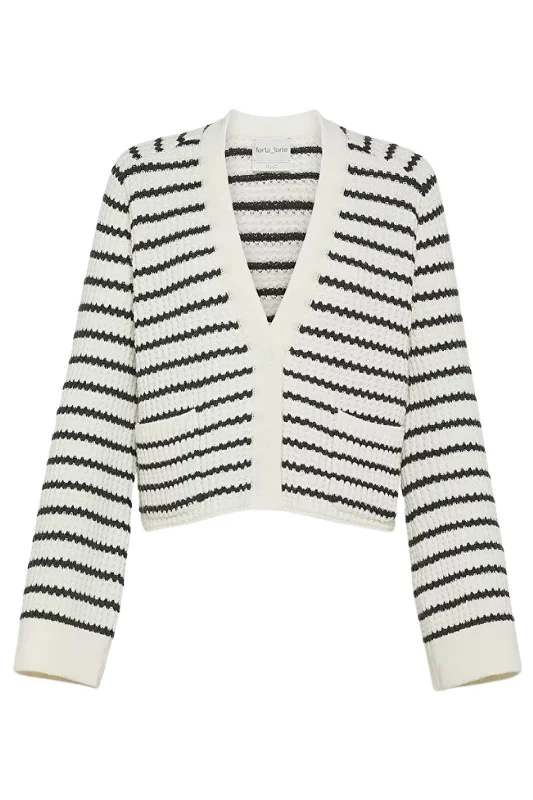 Striped Merino Wool Cardigan | Bianco Sequined Glittery Shiny