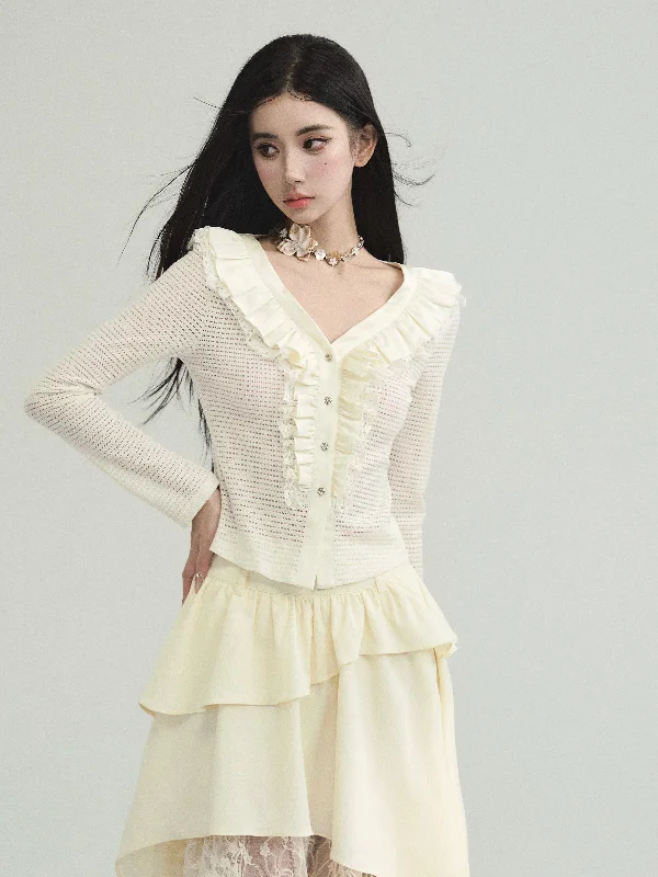 Slim Flared Sleeves Knitted Cardigan FRA0194 Oversized Loose Flowy
