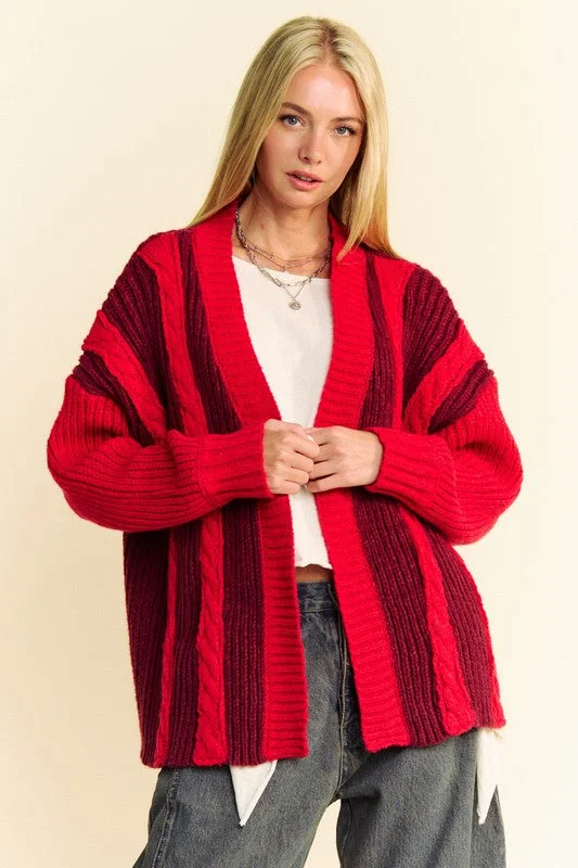 Burgundy and Red Striped Cardigan Modern Contemporary chic