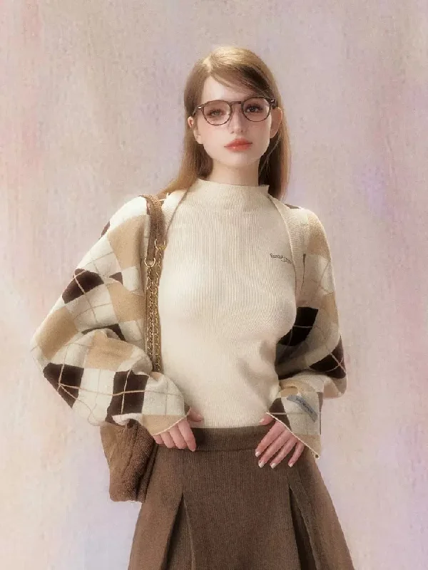 Argyle Pattern Knit Shawl Sweater【s0000006474】 Stretchy Elastic Breathable