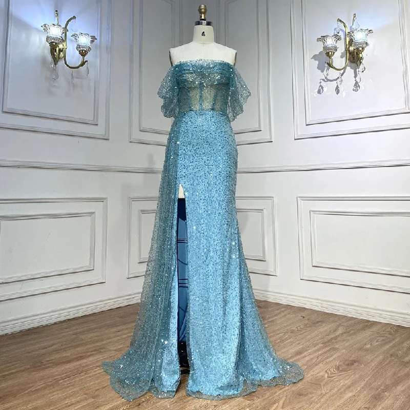 Serene Hill Turquoise Mermaid Elegant Overskirt Evening Dresses Gowns 2024 Beaded For Women Wedding Party 2024 LA71945 Serene Hill Turquoise Mermaid Elegant Overskirt Evening Dresses Gowns 2024 Beaded For Women Wedding Party 2024 LA71945