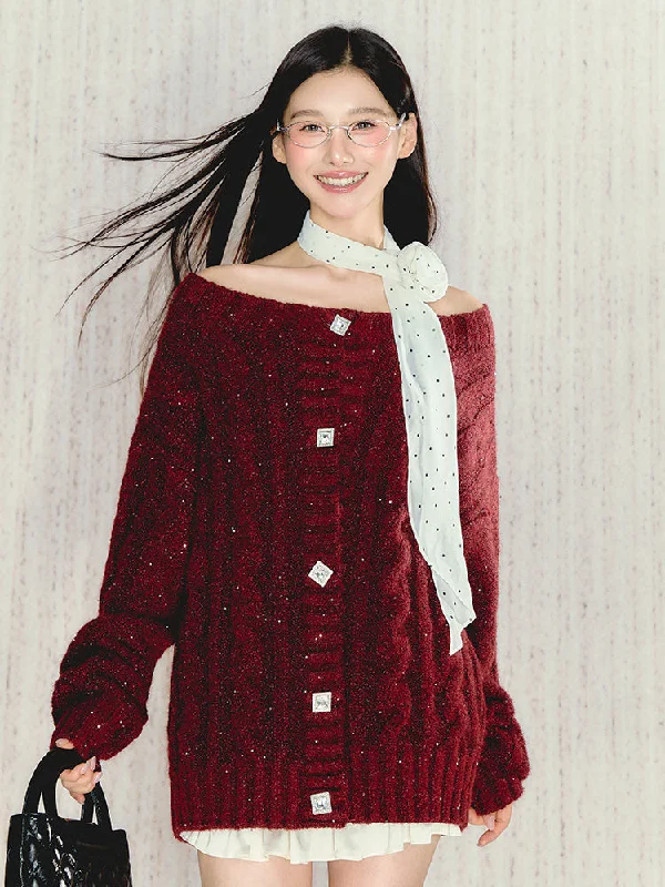 Soft Lazy Style Casual Rough Twist Round Neck Long Sleeve Knitted Cardigan UND0105 Tailored Straight A-Line
