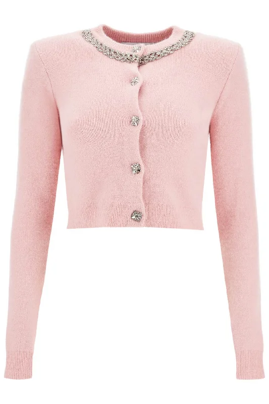 "knitted Cardigan With Crystals  - Pink Houndstooth Herringbone Solid