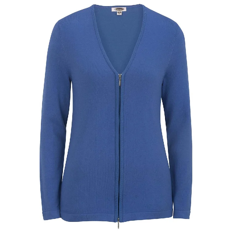 Edwards Women's French Blue V-Neck Full Zip Cardigan Spandex Blend Rayon Blend Denim Blend